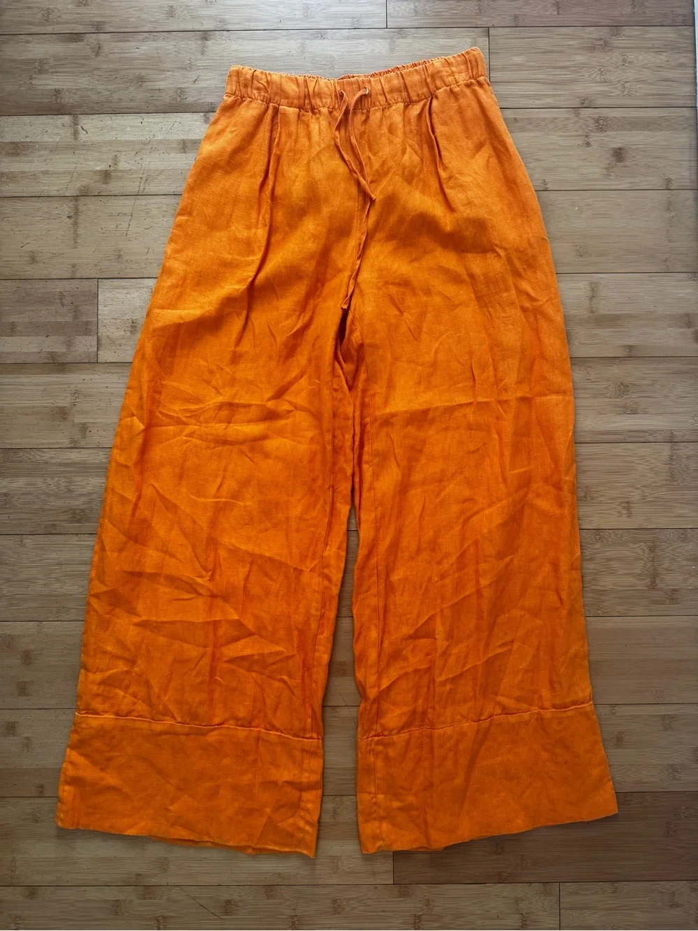 ZARA 100% linen extra Wide-Leg Pants in Vibrant Orange